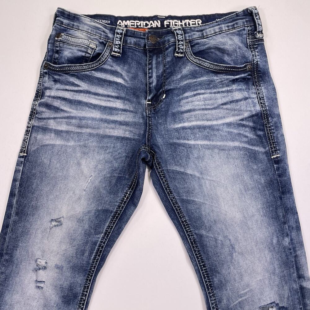 American Fighter Jeans Mens 36 (37x 31.5) SLIM STRAIGHT Embroidered Distressed